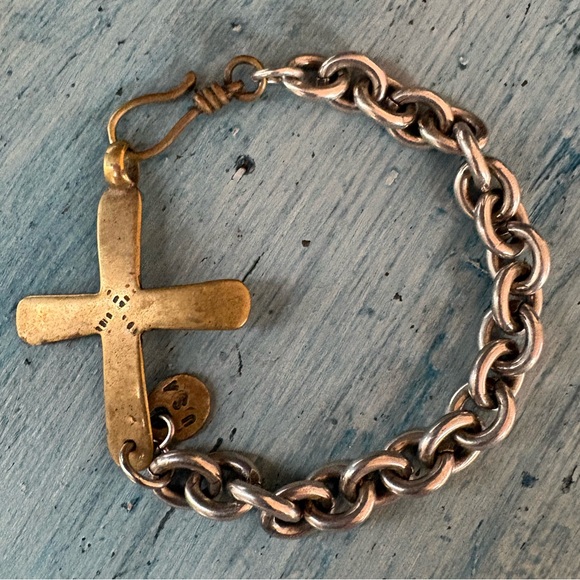 Brass Cross with Silver Link Bracelet - Picture 10 of 11